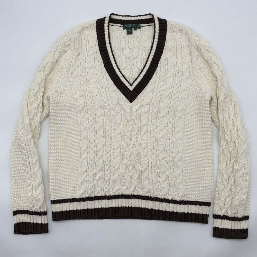 VTG Lauren Ralph Lauren Active Size XL Cable Knit Cricket Sweater Preppy Coastal